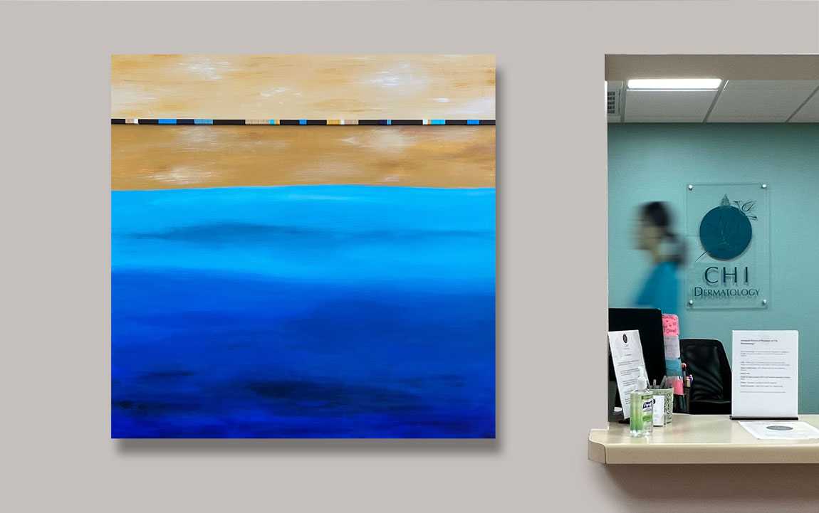 Abstract painting of the ocean in a medical office.